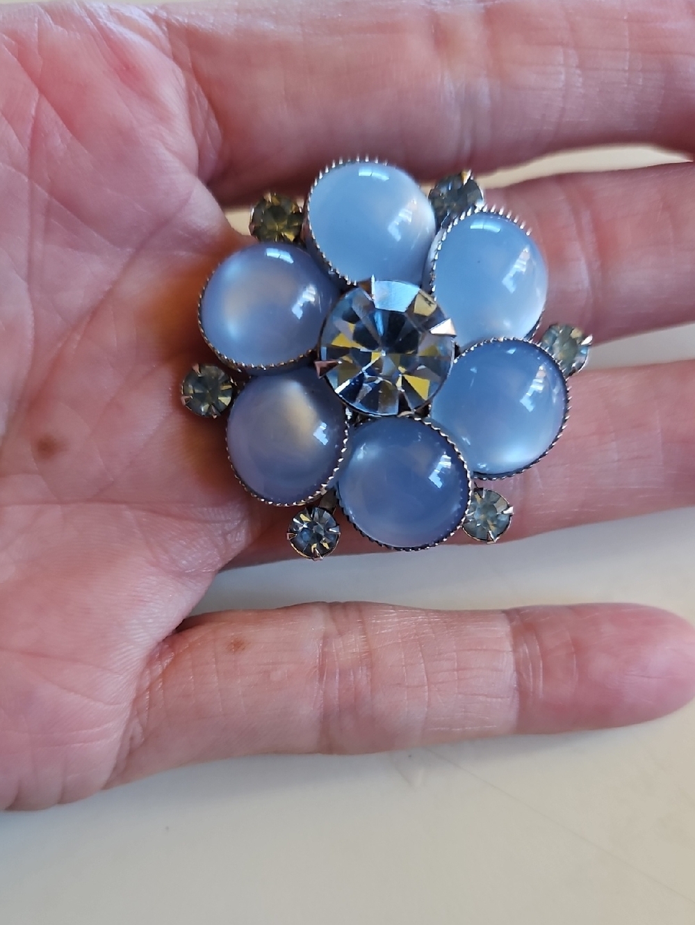 JUDY LEE light blue rhinestone and moonstone cluster Clip On Earrings - Picture 2 of 6